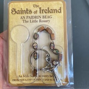 Saints of Ireland Beag Rosary Necklace Wood Wooden Beads Metal Crucifix  Jesus